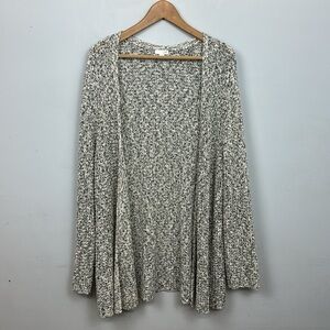 J. Jill Chunky Knit Cream Black Speckled Open Cardigan Sweater Longline Sz XL